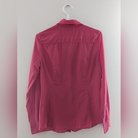 J. Crew Silk Cotton Blend Electric Barbie Hot Pink Button Down Shirt Size US 4 - Picture 4 of 8